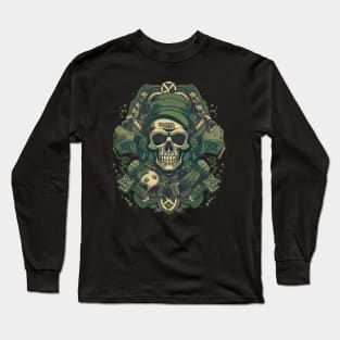 Cartoon dark themed Skull green colour sheme Long Sleeve T-Shirt